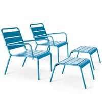 lote de 2 sillones reclinables con reposapies de metal azul pacifico palavas - oviala