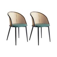 conjunto de 2 sillas retro asiento de tela estructura metalica efecto madera clara respaldo de trenza vienesa verde cornell