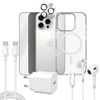 Funda magnética transparente con kit completo accesorios para iPhone 15 Pro Max