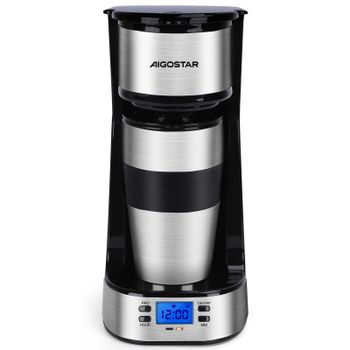 Aigostar Cafetera de Goteo con Cafetera de Viaje y Taza Térmica, Temporizador Programable 24H, 700W, 14 oz, 420ml, Pantalla LCD, Filtro Reutilizable, Auto Apagado