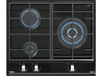 Placa de gas - Teka GZC 63310, 3 zonas, Gas natural, ExactFlame, 60 cm, Negro