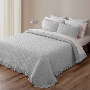 Colcha Volante Lavada + Funda De Cojín 135 Cm Rufino Diaz, Gris