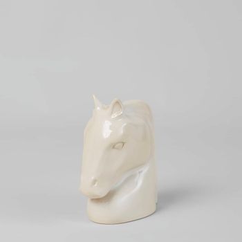 Figura decorativa de cabeza de caballo de gres blanco, 25 cm