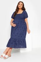 bump it up maternity vestido azul marino algodon con bordados