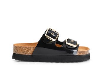 zapatilla de mujer con hebillas. black 36