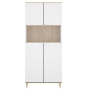 Aparador Wok 4 Puertas Con Compartimento Abierto Blanco/natural 189x80x40 Cm