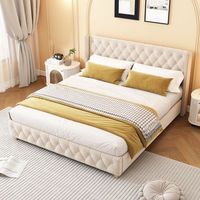 cama tapizada 180x200 terciopelo beige claro cabecero acolchado
