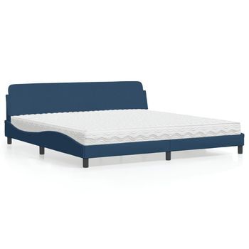 Cama Matrimonial | Cama Para Adultos | Cama Con Colchón Tela Azul 200x200 Cm Cfw79836