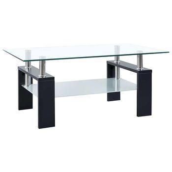 Mesa De Café | Mesa De Centro Vidrio Templado Negro Transparente 95x55x40 Cm