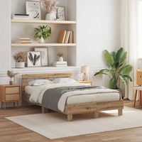 vidaxl estructura de cama con tiras led roble artisan 135 x 190 cm