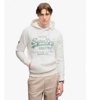Superdry para hombre. M2014626A Sudadera con capucha Classic blanco roto (M), Casual, Algodón