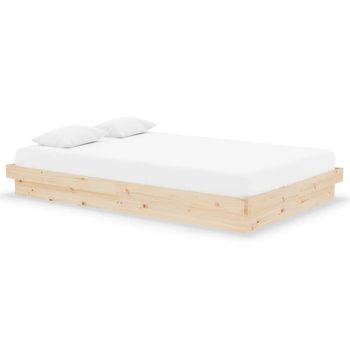 Cama Matrimonial | Cama Doble | Estructura De Cama Doble Pequeña Sin Colchón Madera Maciza Cfw47279