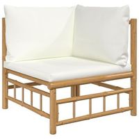 sofa esquinero de jardin bambu con cojines blanco crema vidaxl