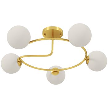 HOMCOM Lámpara de techo candelabro moderna, luminaria de techo de 5 luces con portalámparas G9, montaje semienrasado, dorado y blanco   Aosom España