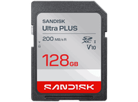 tarjeta sd - sandisk ultra plus 128 gb hasta 200 mbs uhs-i video full hd v10 c10 resistente al agua plata