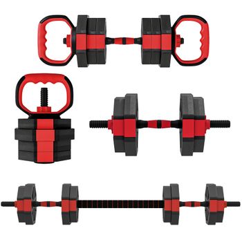 SPORTNOW Set de pesas 4-en-1 Mancuernas Set de mancuernas Barras largas ajustable 15 KG para entrenamiento de fuerza en casa