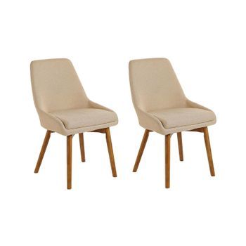 Conjunto De 2 Sillas De Comedor Beige Tela De Poliéster Con Patas De Madera Maciza Oscura Asiento Acolchado Melfort