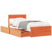 cama individual  cama para adultos  estructura cama con cajones madera maciza pino marron 90x200 cm