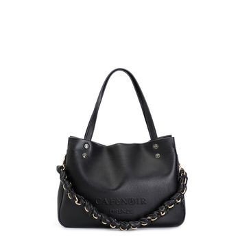 bolso shopping con logo en relieve y bandolera de cadena tejida black