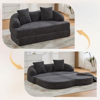 sofa-cama 2-en-1 convertible de 2 plazas doble acolchado con 2 cojines tela chenilla gris oscuro