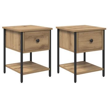 Pack 2 Uds Mesita De Noche | Armario De Noche | Mesa De Noche Roble Artesanal 34 X 35,5 X 45 Cm