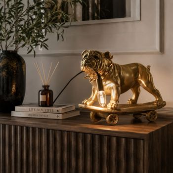 Lámpara sobremesa bulldog en resina dorado 45x23x34 cm