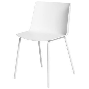 Silla de polipropileno blanca con respaldo ergonómico y patas de metal