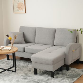 Sofá Rinconera Gris Con Chaise Longue Reversible, 166 X 118 X 77 Cm, 3 Plazas