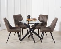 mara 100cm round glass dining table with marcel antique chairs