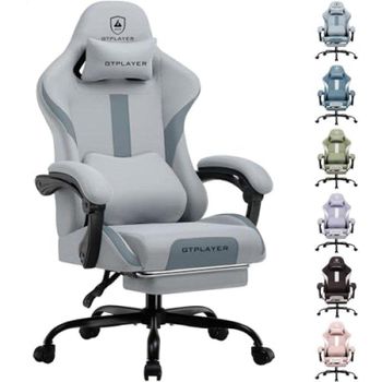 Silla Gaming GTPLAYER Ergonómica Ajustable con Reposapiés y Tela Transpirable Gris