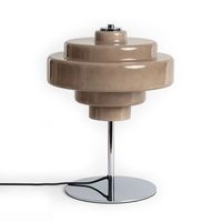 lampara de mesa de metal y cristal nova marron 40 cm