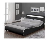 corium cama doble valencia tapizada en cuero sintetico con led - 180x200cm negro