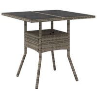 mesa de jardin  mesa de exterior superficie de vidrio ratan pe gris 80x80x75 cm