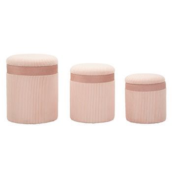 Juego De 3 Puf Con Contenedor Color Rosa Cm Ø 40,5x49,5-35x42-31x38