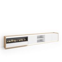 mueble tv television muebles de salon almacenaje 310x50x37 cm para tv hasta 80 chimenea electrica led estilo moderno blanco y roble soft