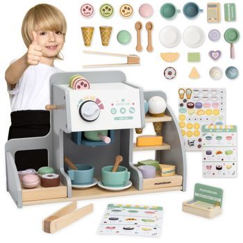 Puesto De Mercado De Madera Con Nevera, Pizarra Y Accesorios, Juego Educativo