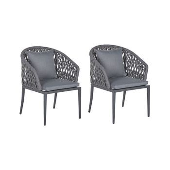Conjunto De 2 Sillas De Comedor De Jardín Estructura De Metal Gris Con Cojines Diseño De Cuerda Moderno Lipari