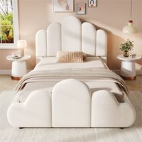 cama infantil tapizada 90 x 200 cm con cabecero acolchado terciopelo beige
