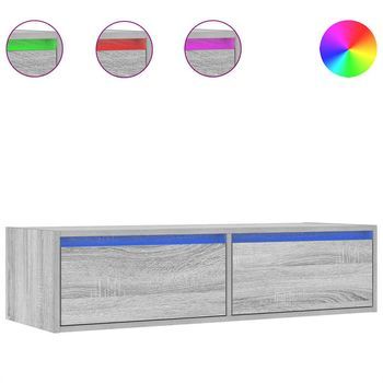 Mueble Tv | Mueble De Salón | Mesa De Tv Con Luces Led Sonoma Gris 100x35,5x25 Cm