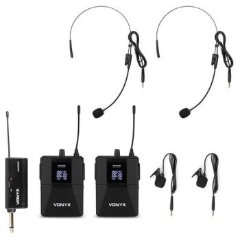 Micrófono Vonyx WM552B diadema UHF con 2 bodypacks y receptor recargable