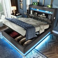 cama tapizada individual 90x200 cm con almacenaje hidraulico led y puertos usb