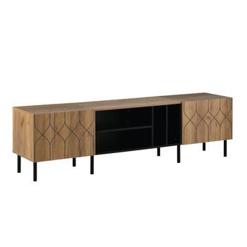 Mueble De Tv Madera Natural Negro Mdf Pb Urban Meuble 180x40x50 Cm - Madera/negro