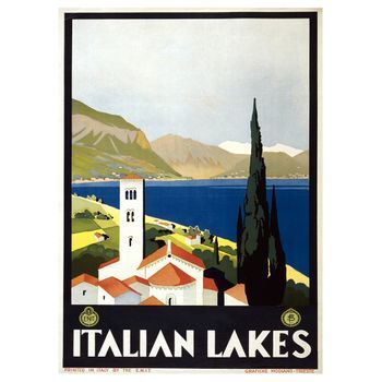 Legendarte - Cartel Turístico Vintage Italian Lakes - Cuadro Lienzo, Impresión Digital Cm. 50x70