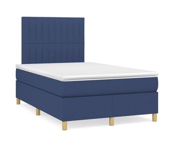 Cama box spring con colchón tela azul 120x200 cm rayas verticales