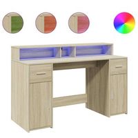 mesa de escritorio  escritorio de despacho  escritorio con led madera ingenieria roble sonoma 140x55x91 cm