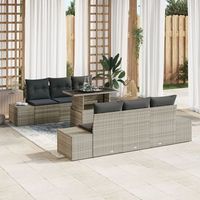 juego de sofa de jardin de 7 piezas con cojines de ratan sintetico gris claro v2222 unico  beige