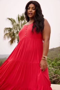 Yours Vestido Rojo Rugoso De Tirantes, Mujer Curvy Y Tallas Grandes, Yours