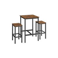 mesa de bar con taburetes marron rustico  negro
