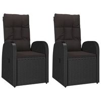 2 uds sillas reclinables de jardin  silla de exterior  sillon jardin y cojines ratan pe negro