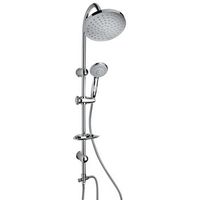 columna cromada en acero con cabezal redondo y ducha de mano en abs